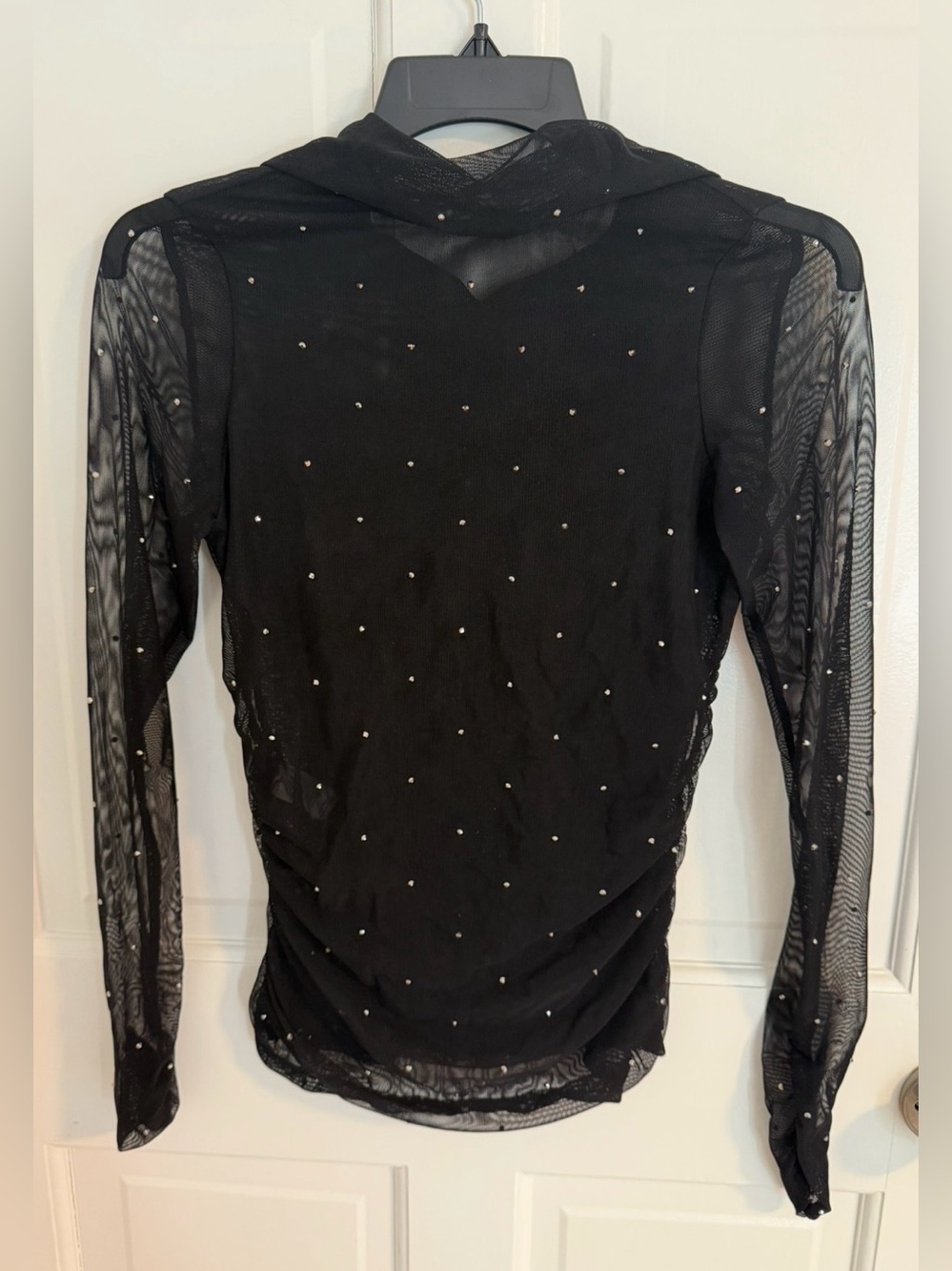 NWT Cinq à Sept 5 à 7 Black Rhinestone Mesh Turtleneck Top XS